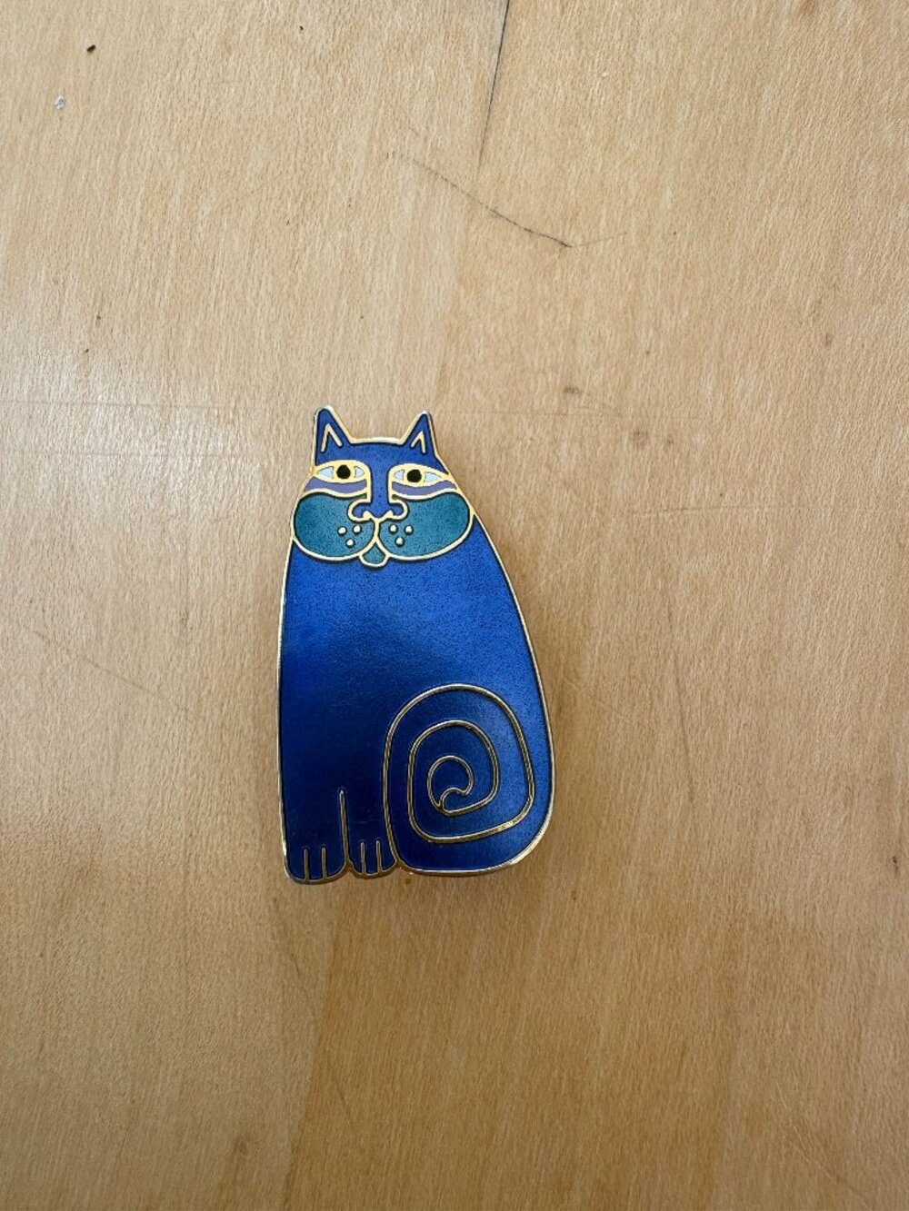 Laurel Burch OLIVIA Cat Pin Brooch Blue Cloisonne Vintage Turquoise Lilac EUC